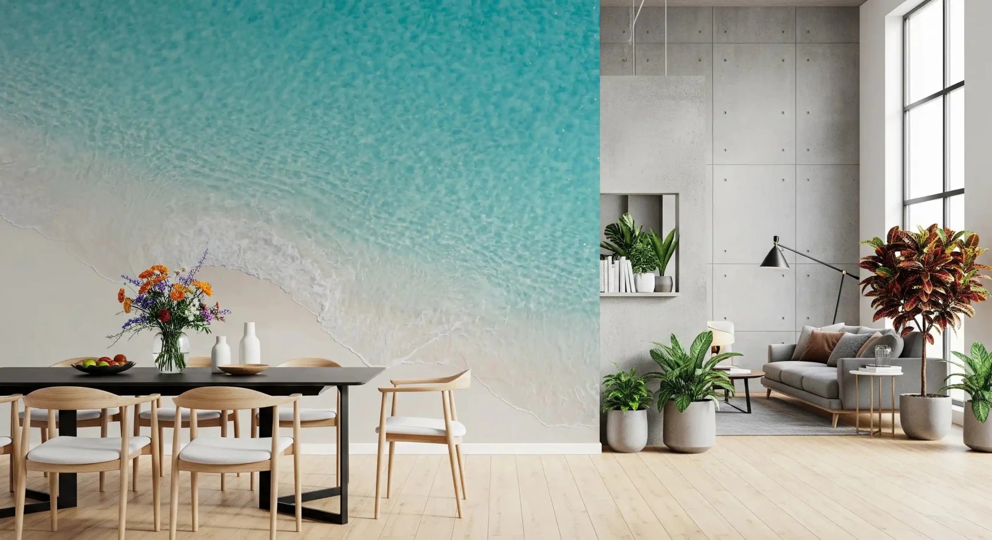 Dining area Aqua Shoreline Bliss wall mural ocean sand pattern