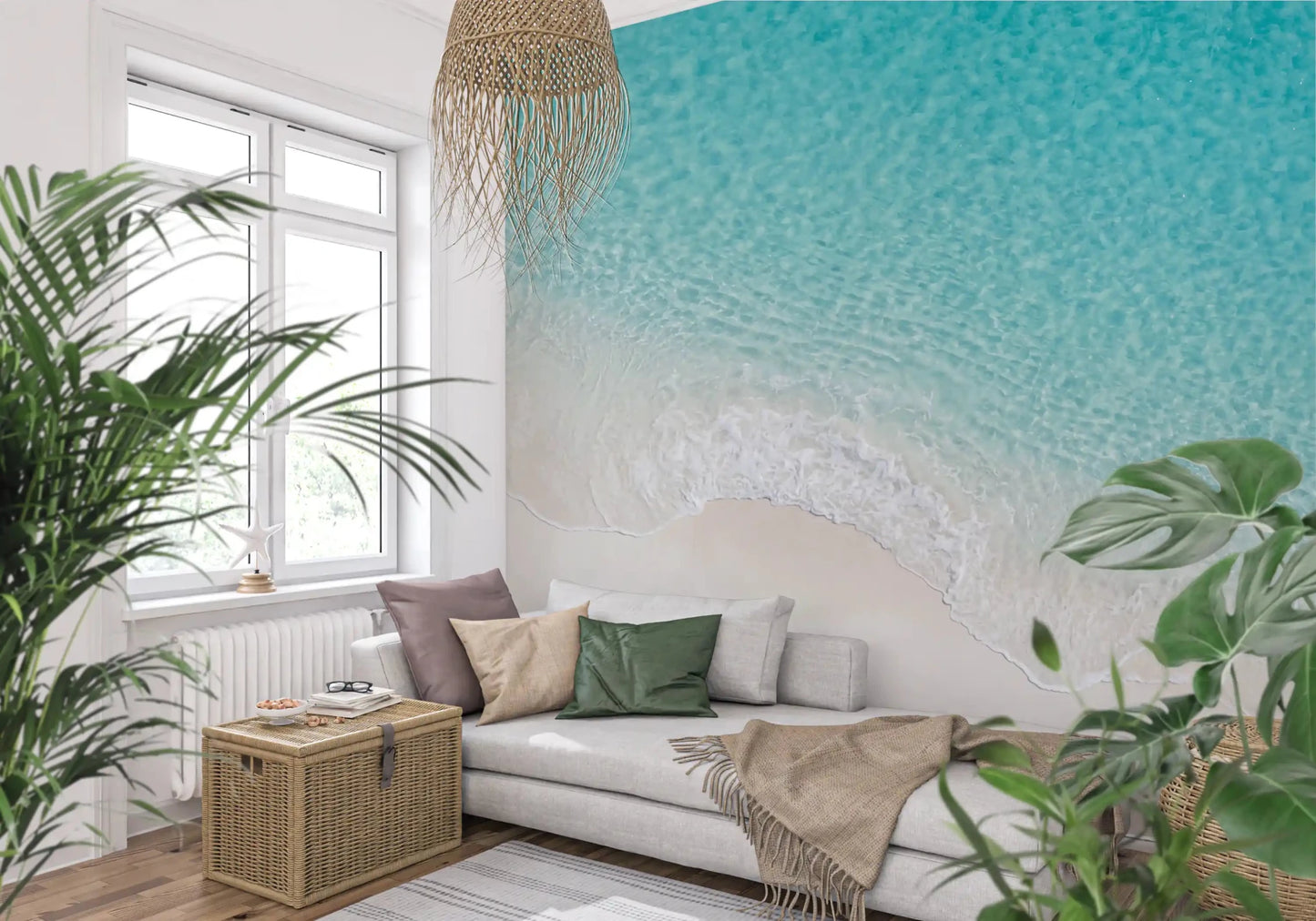 Coastal wall mural Aqua Shoreline Bliss light aqua tones