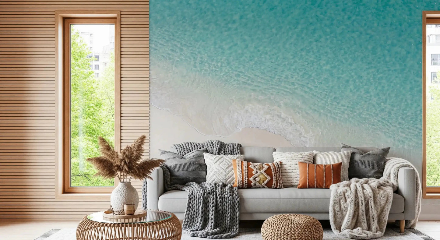 Aqua Shoreline Bliss wall mural with gentle wave texture