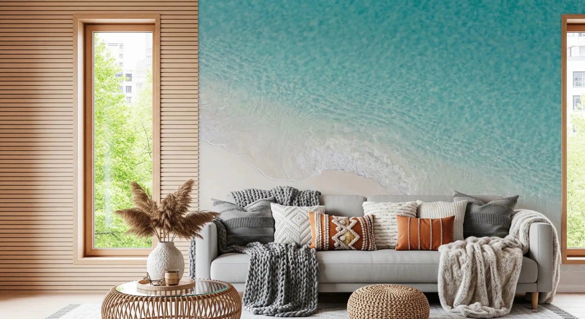 Aqua Shoreline Bliss wall mural with gentle wave texture
