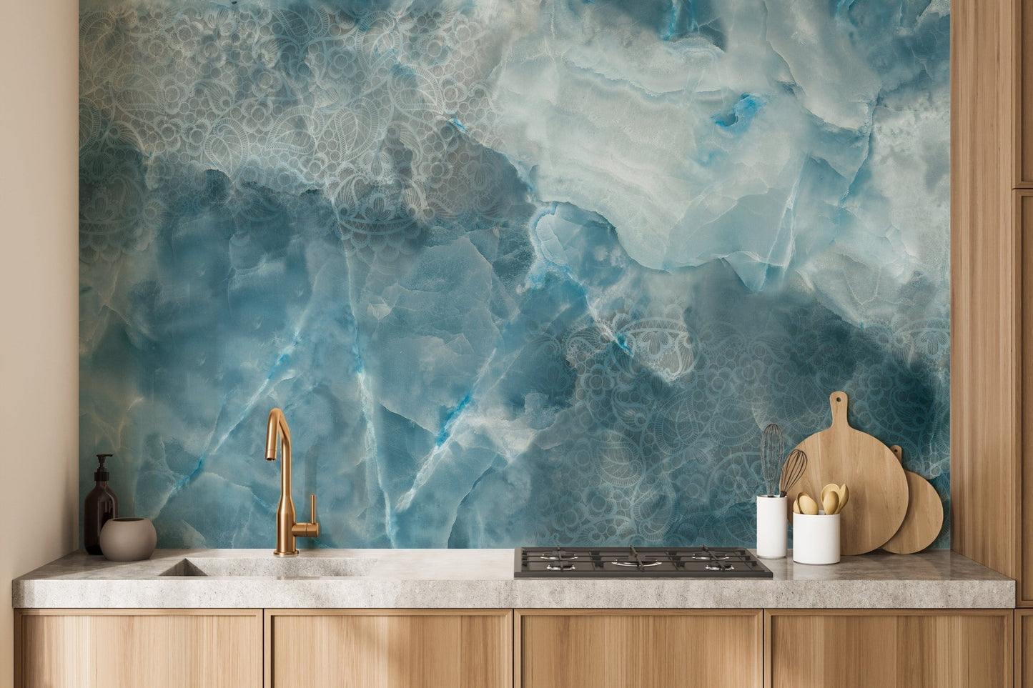 Aqua Stone Cracked Texture Wallpaper Mural - Giffywalls