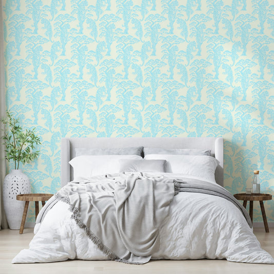 A beautiful aqua tiger wallpaper mural for a modern home.

