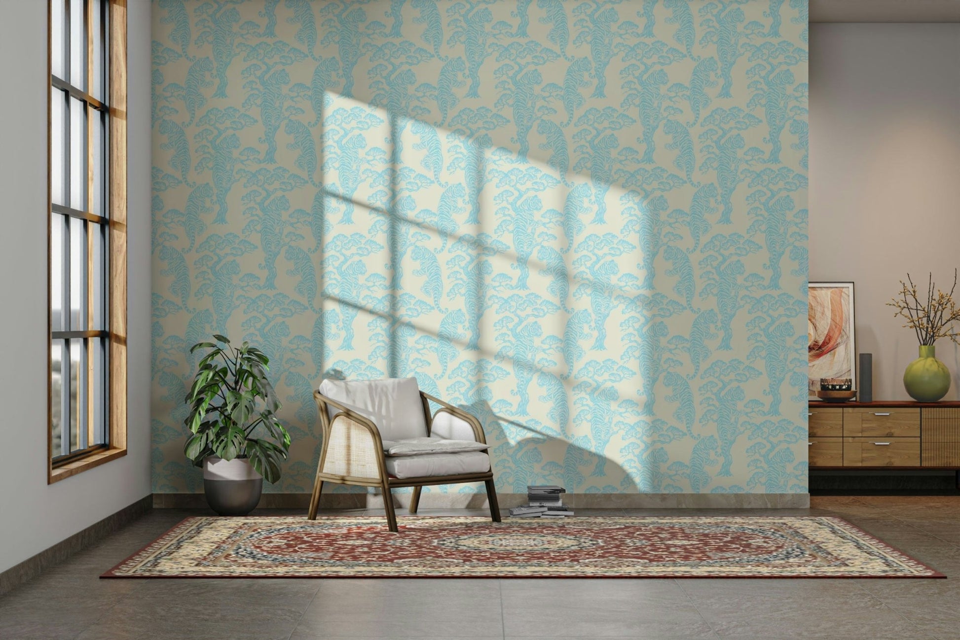 A classic tiger stripe wallpaper for walls with an aqua theme., GD4825