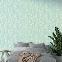 A graceful subtle tiger wall mural in cool, aqua tones., GD4825