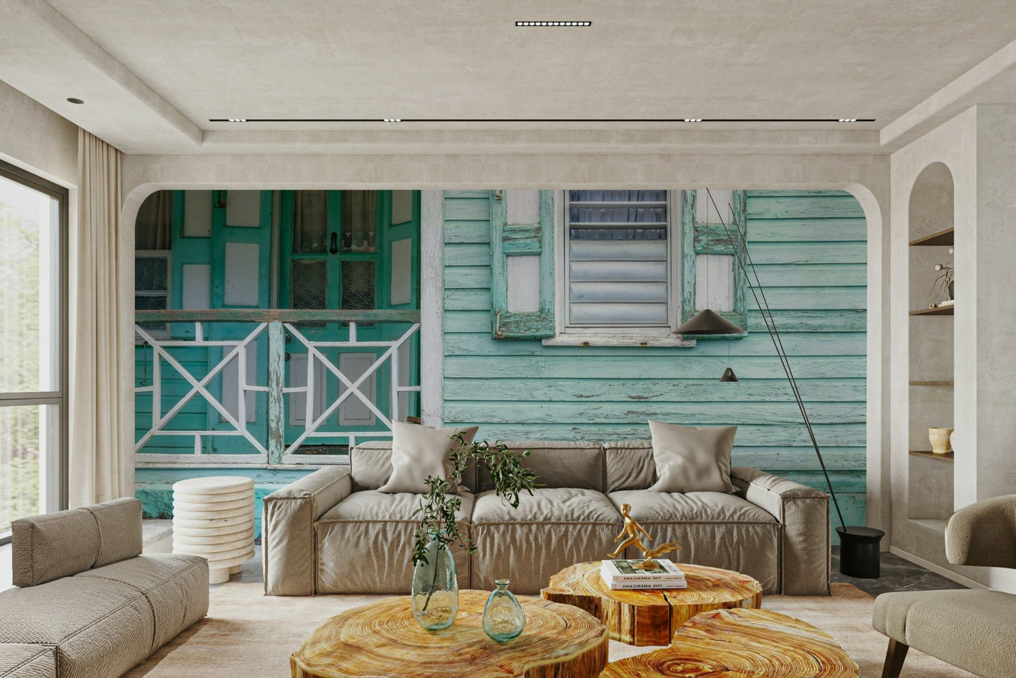 Aqua vintage facade wall mural with texture

