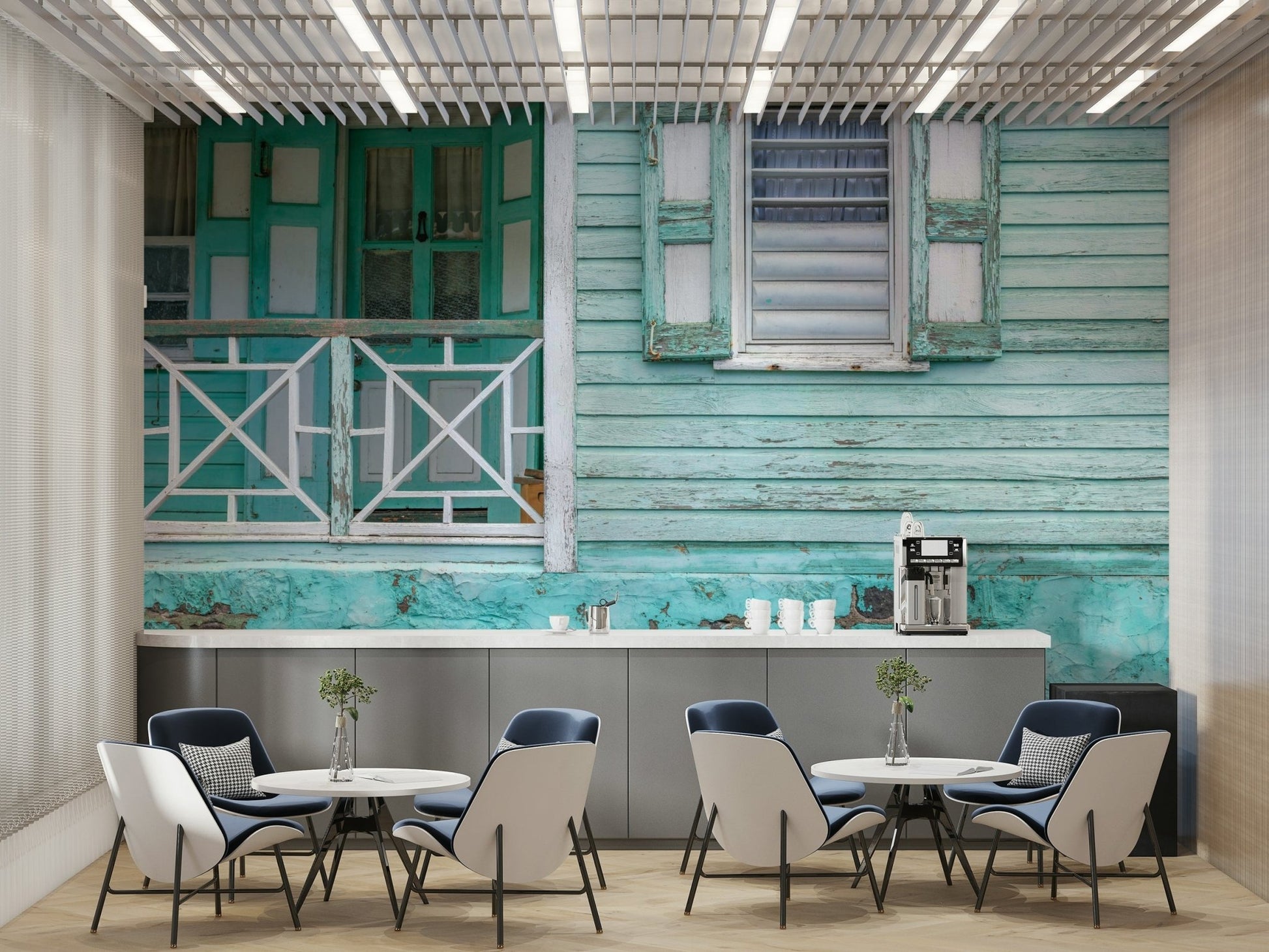 Vintage wall mural with classic window view

