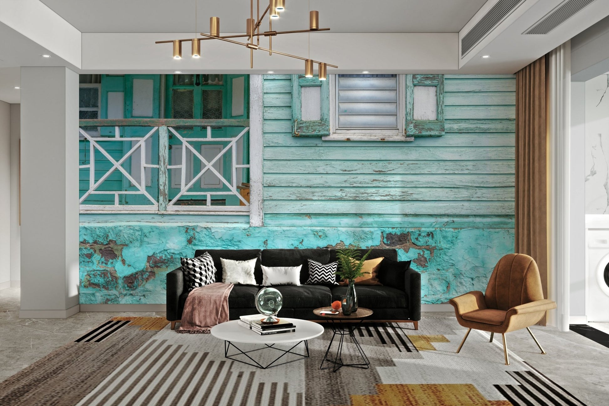 Mural with aged texture and rustic details

