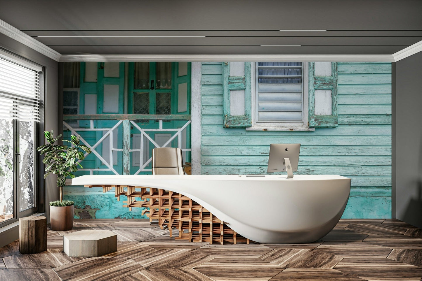 Classic street view mural with aged look

