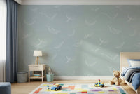 Aqua Whale Dreams wall mural showcasing marine life in a home office.