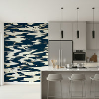 A serene flowing design wall mural in cool, aqueous tones.