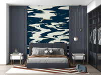 A peaceful modern abstract mural on decorative wallpaper.