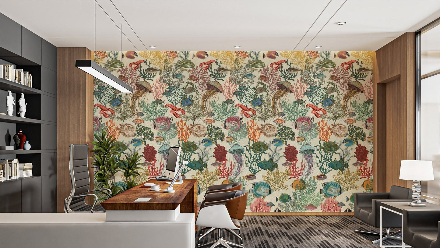 Dynamic Aquatic Ballet Scene Wallpaper Design
