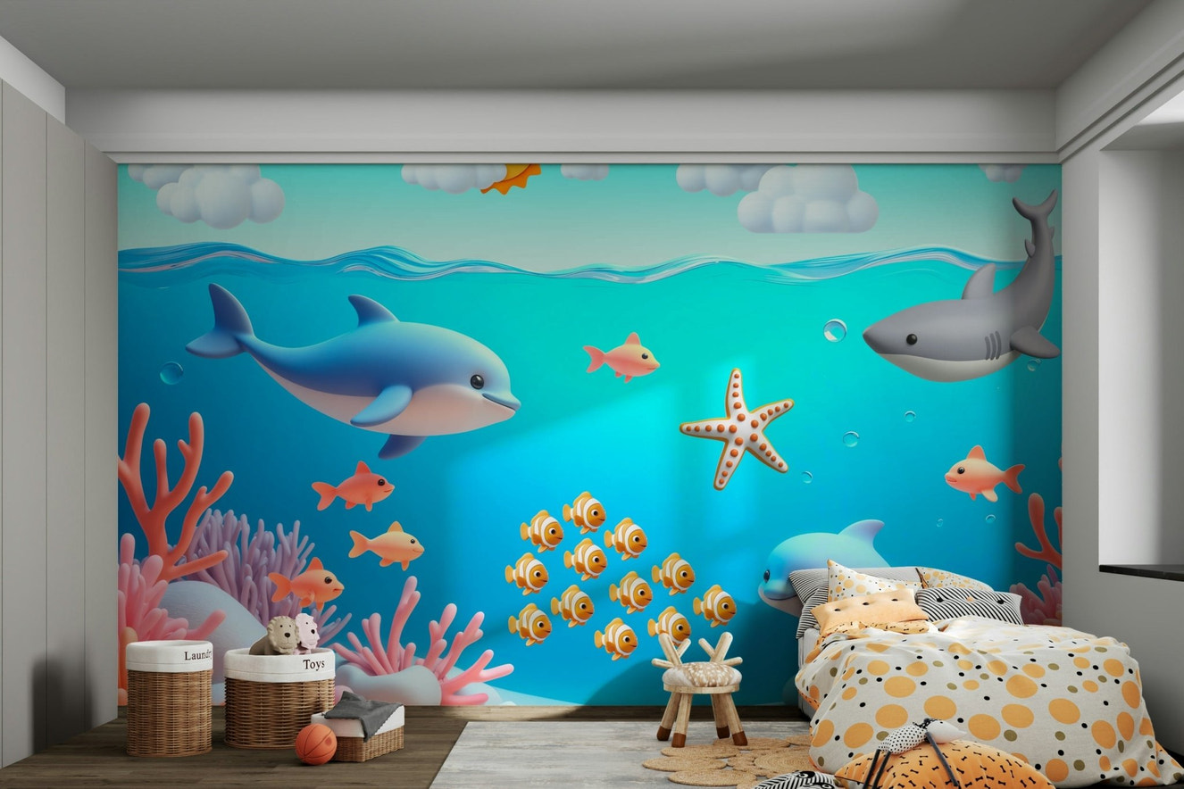 Mural wallpaper of an aquatic cartoon adventure

