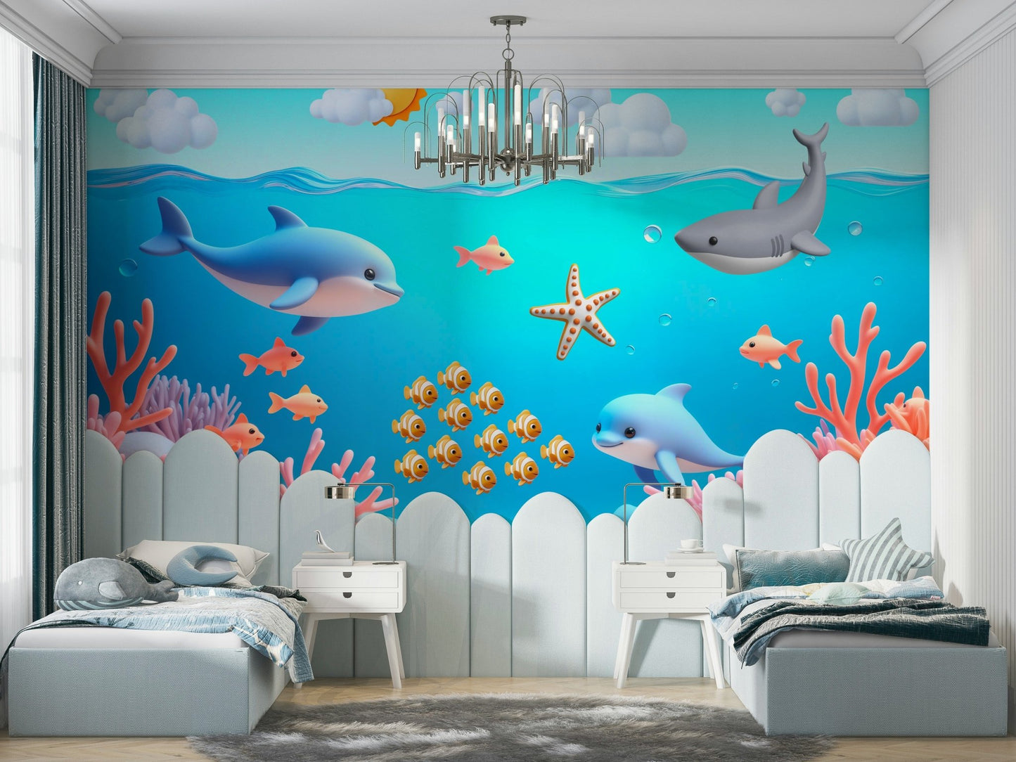 Wall mural showing a quiet sea scene

