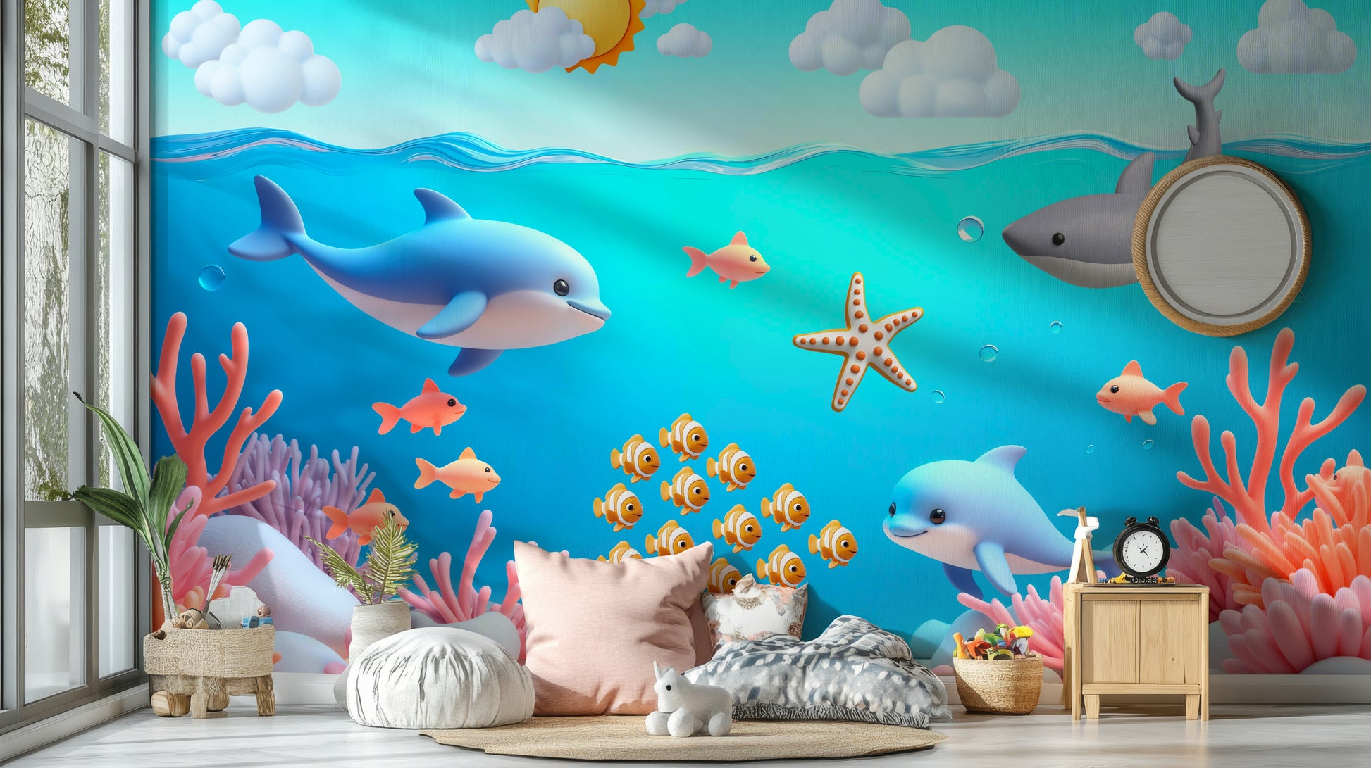 Aquatic cartoon adventure, detailed view

