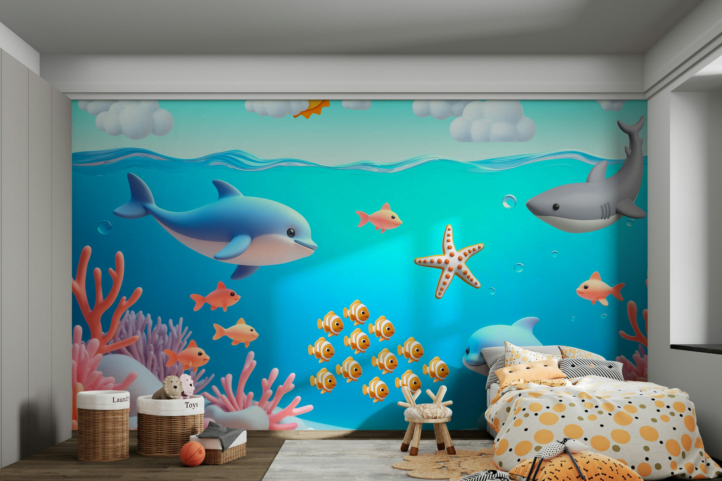 Mural wallpaper of an aquatic cartoon adventure

