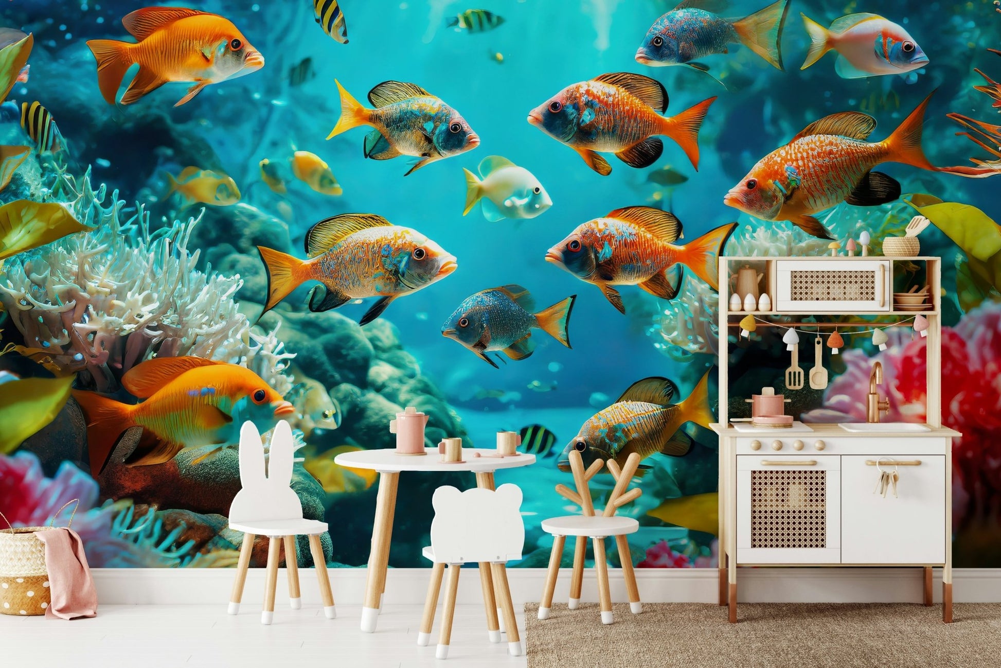 Aquatic Harmony wall mural with ocean blue tones

