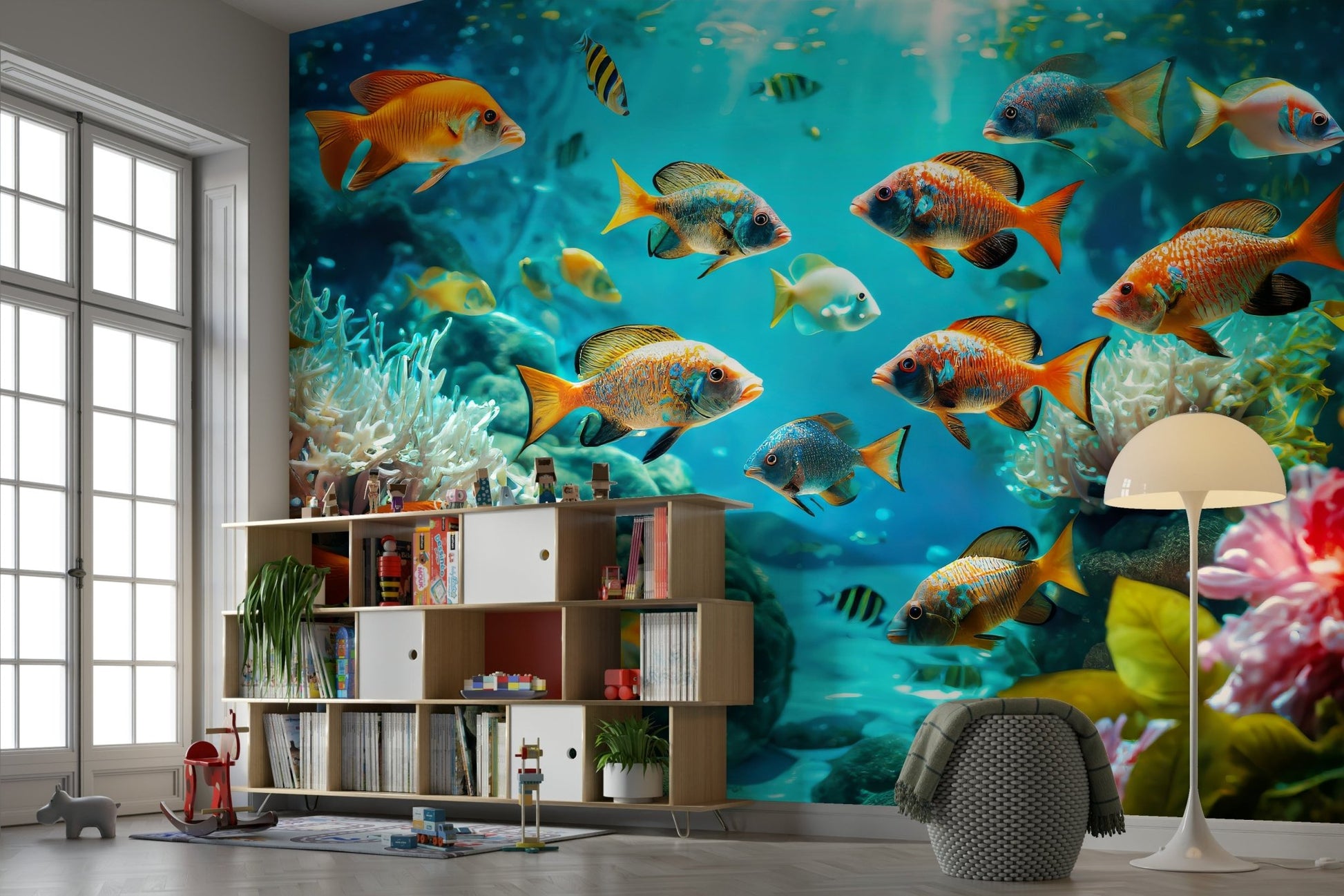 Serene blue tones in Aquatic Harmony wall mural


