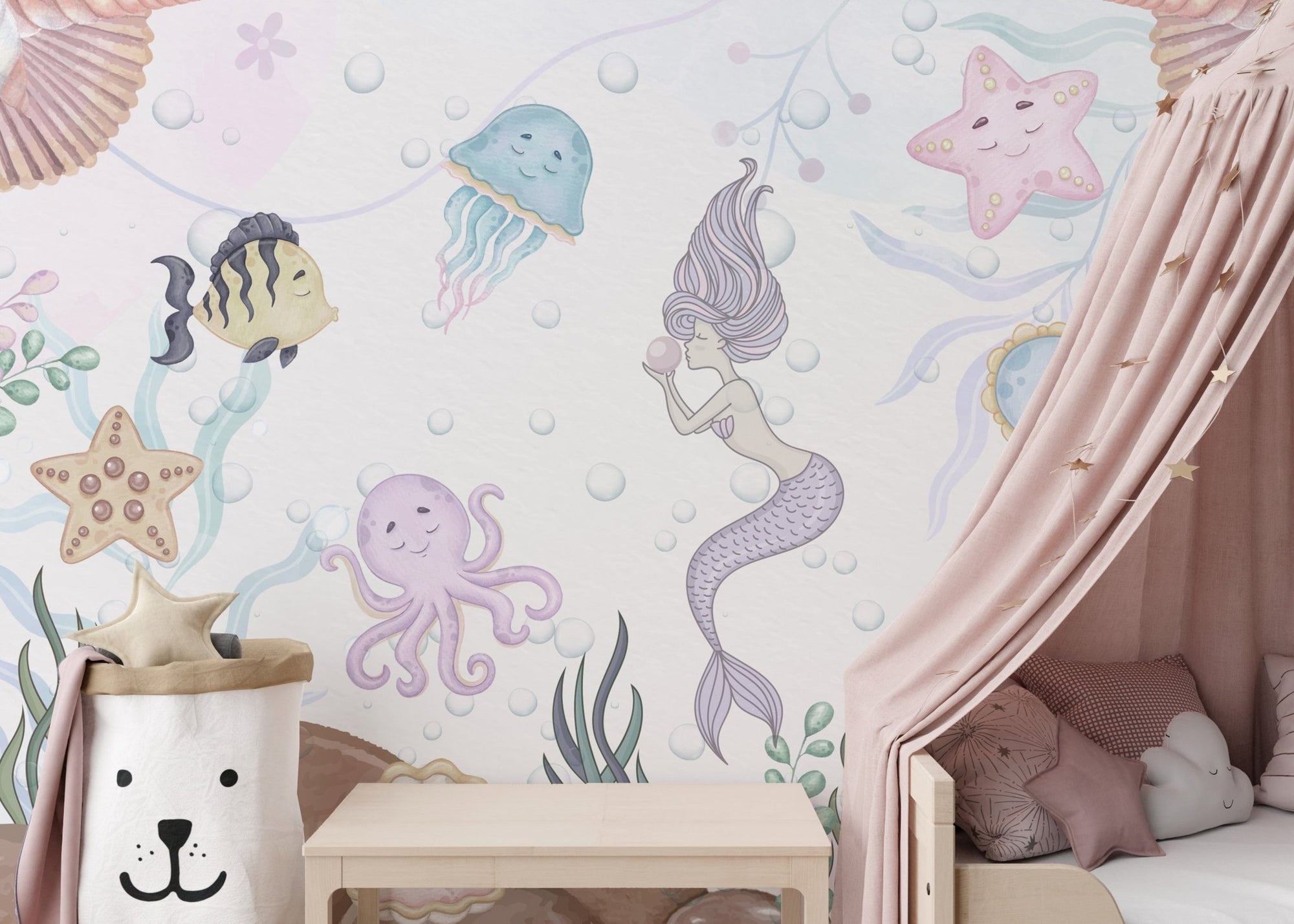 Aquatic Playland wallpaper mural with playful underwater scenes, B862