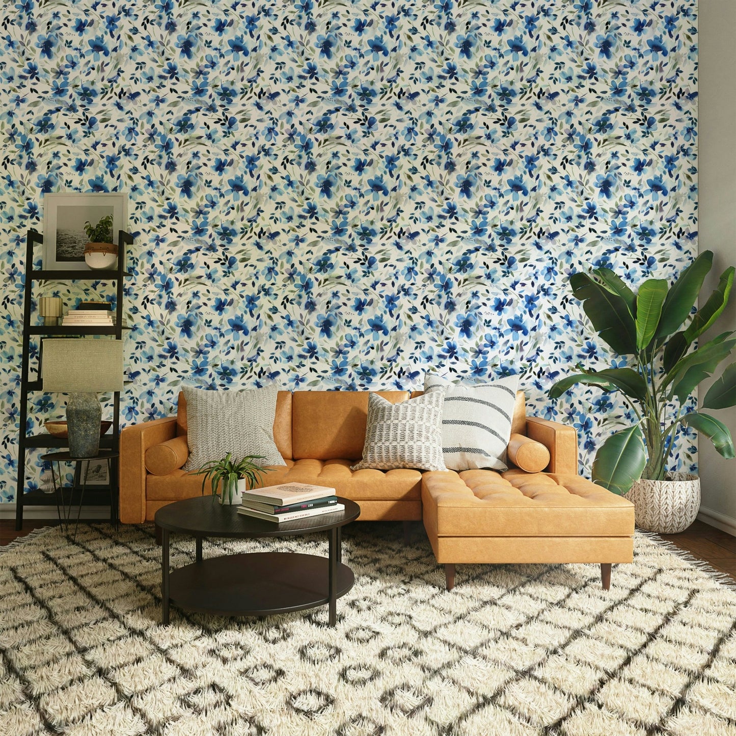 Cool blue blossom mural design GD760

