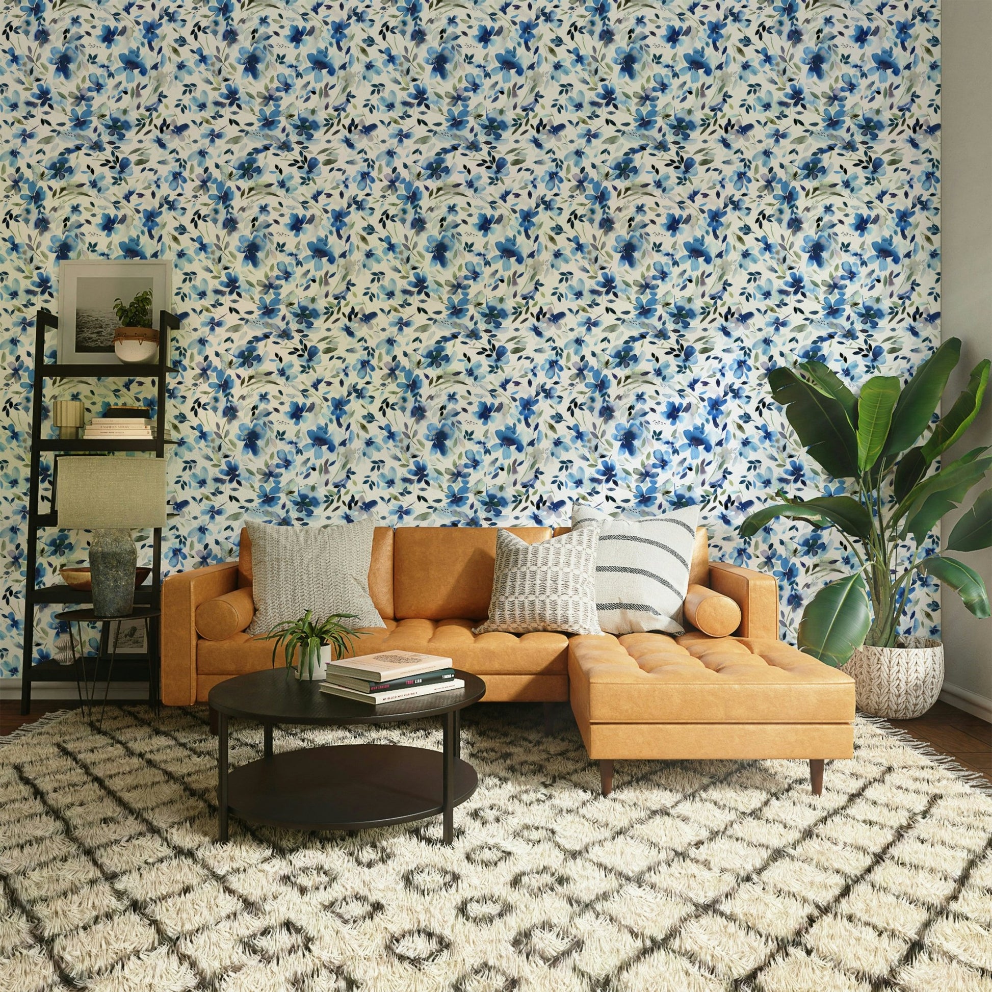 Cool blue blossom mural design GD760

