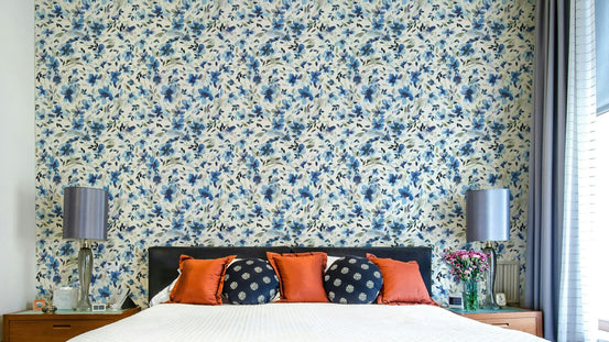 Blue floral watercolor wallpaper GD760

