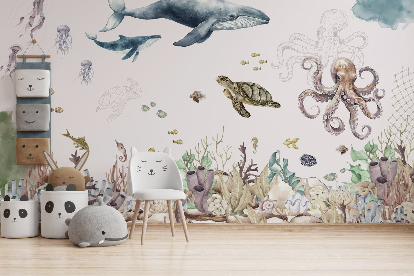 Whale and fish aquatic wall decor
