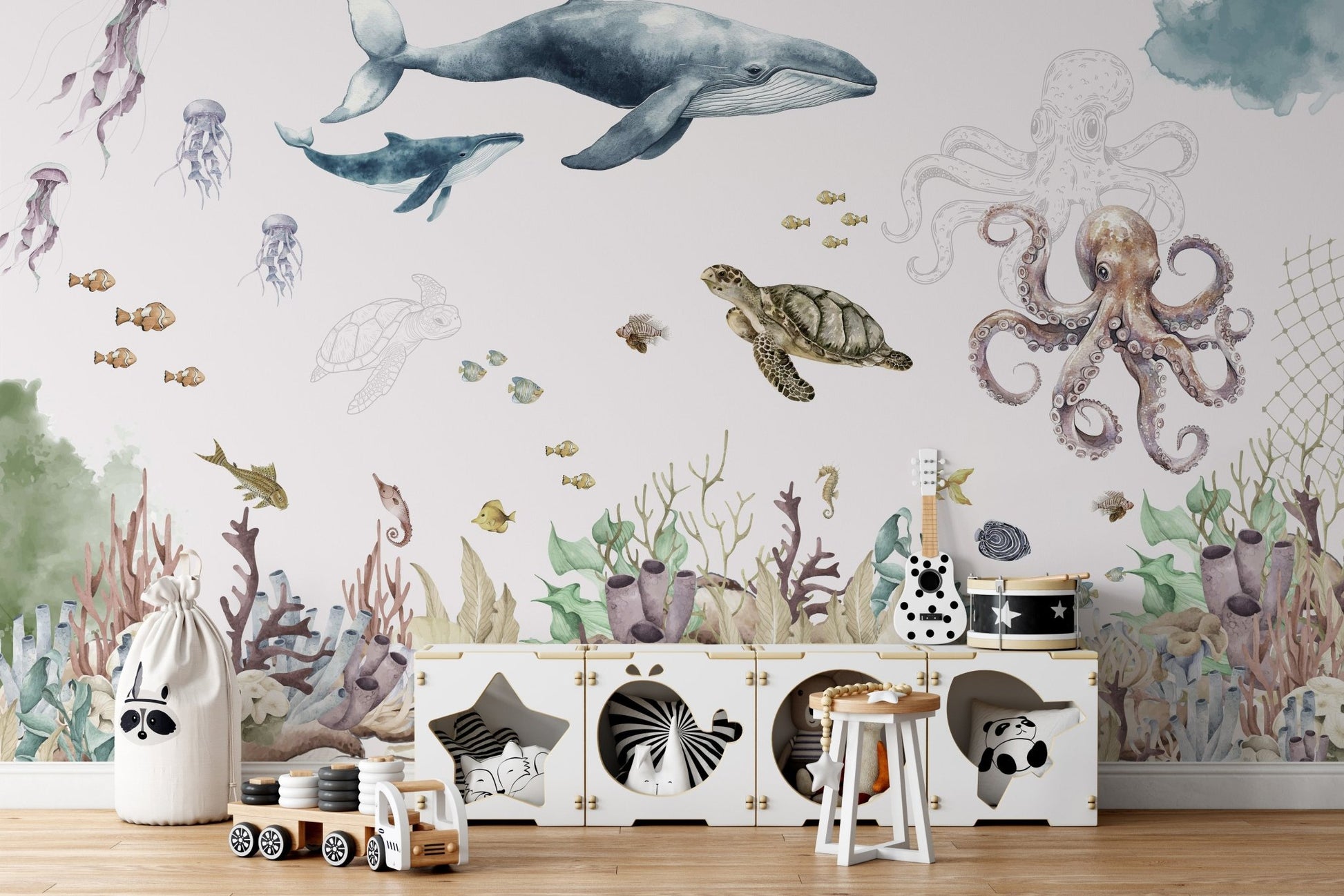 Sea life wallpaper for living spaces
