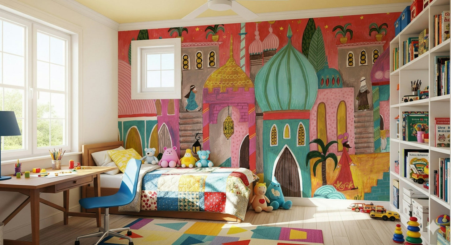 A calming serene view wallpaper mural that defines a space.
