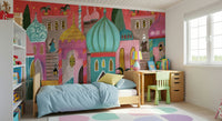 A serene desert city wall mural for fantasy decor.
