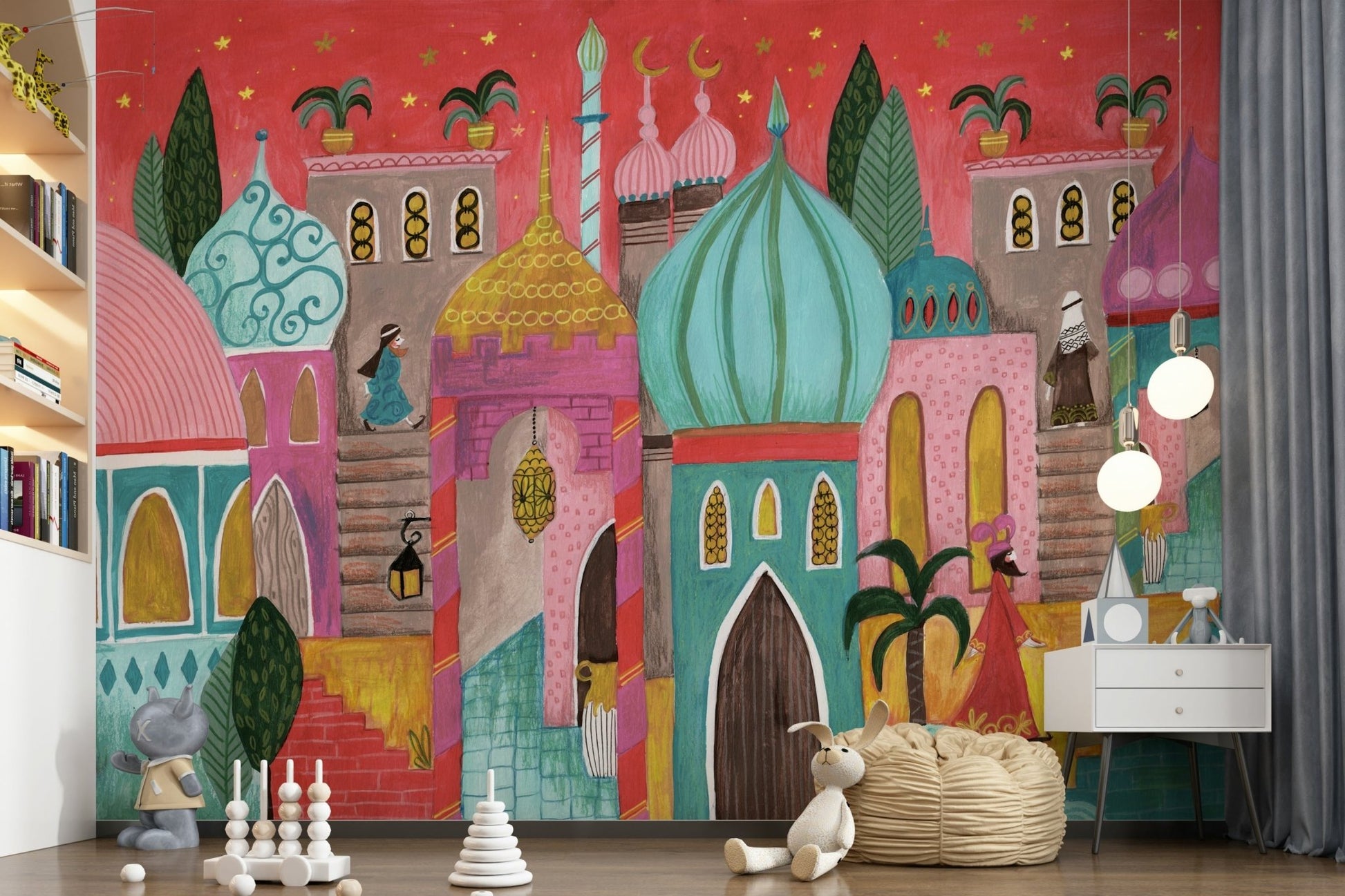 A graceful subtle pattern wall mural in rich, warm tones.