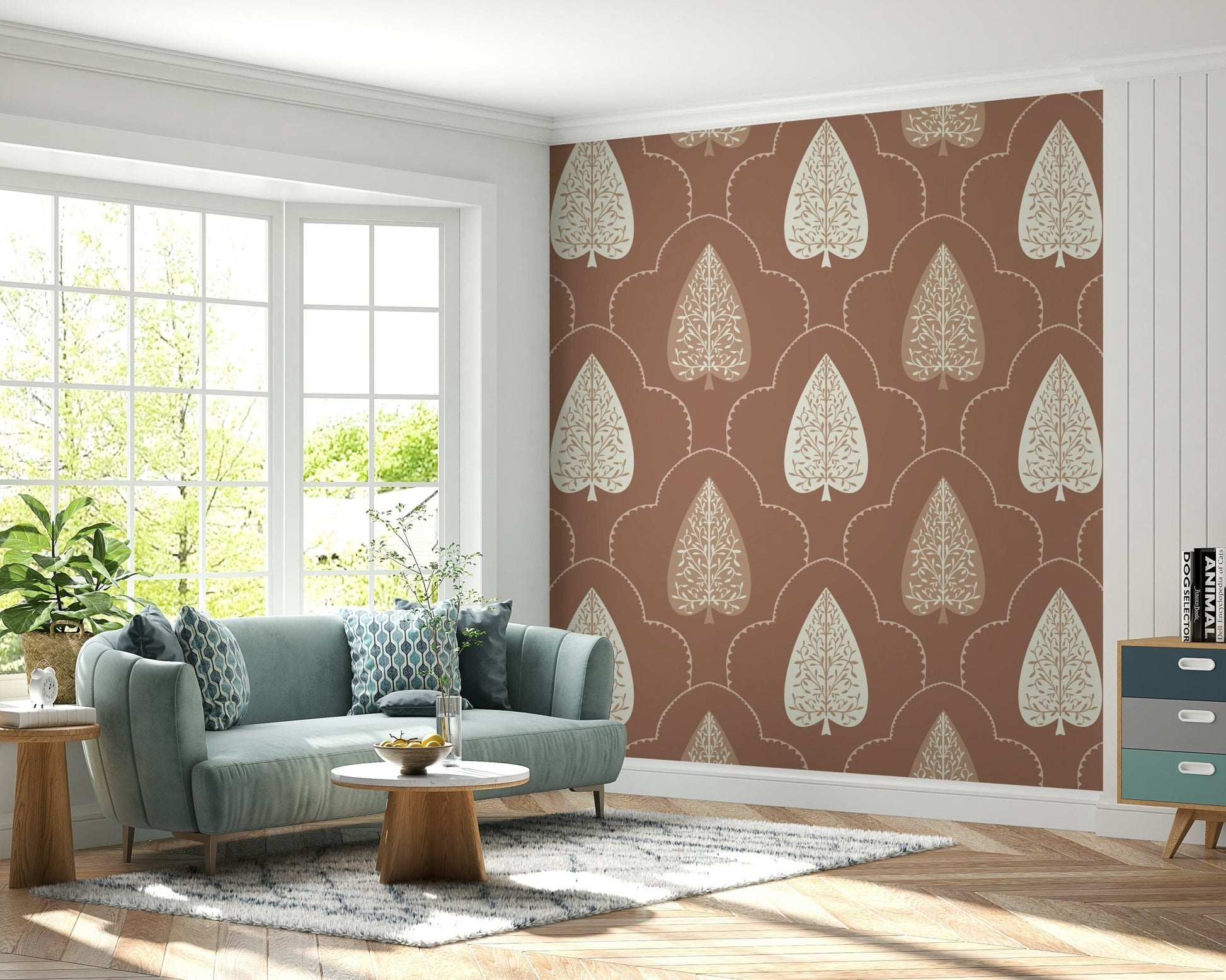 Stylish leaf pattern Arboreal Accent wallpaper for rooms.