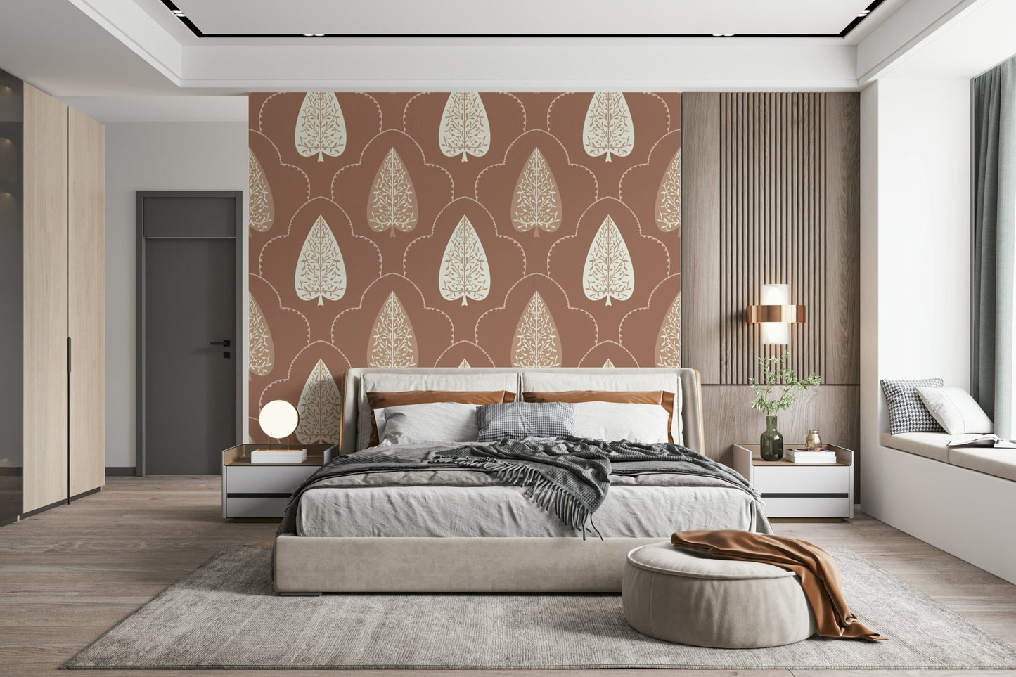 Earthy blush Mughal lattice design wall mural.