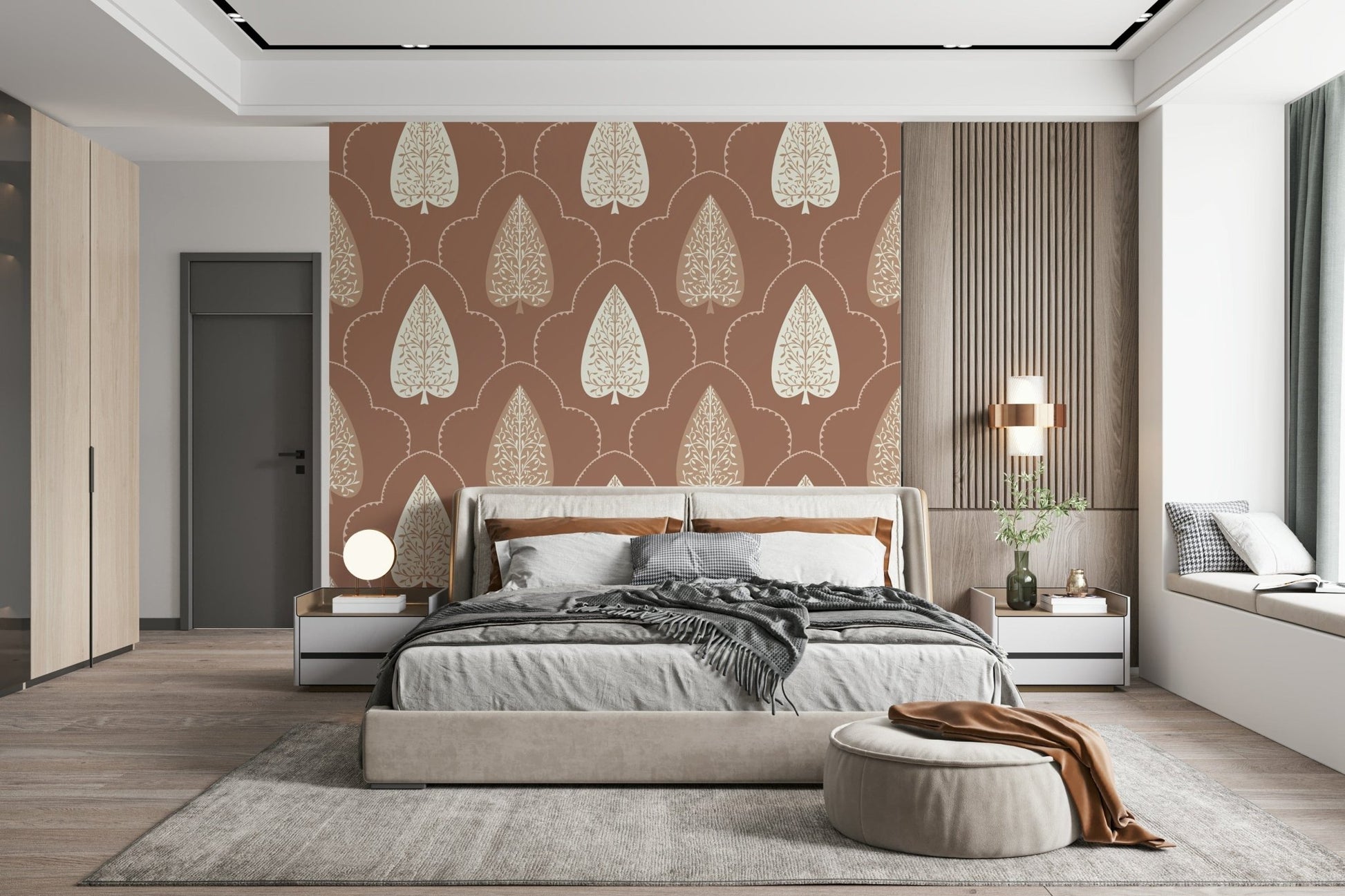 Earthy blush Mughal lattice design wall mural.