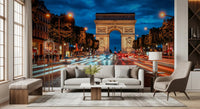 Paris Arc Evening wall mural with busy boulevard and monument lighting
