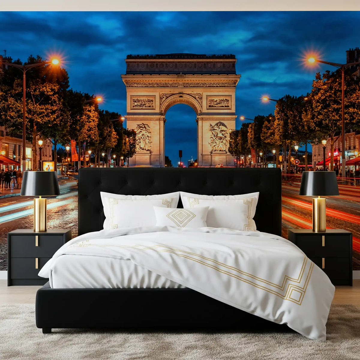 Bedroom Arc de Triomphe Evening wall mural with Paris night traffic, GD9059