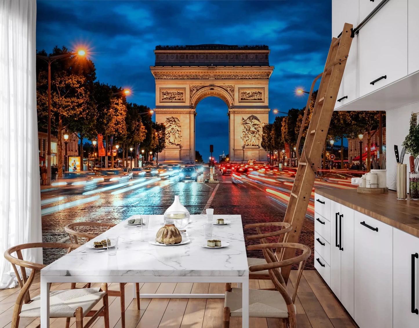 Kitchen Evening Rush Arc wall mural showing glowing city light trails