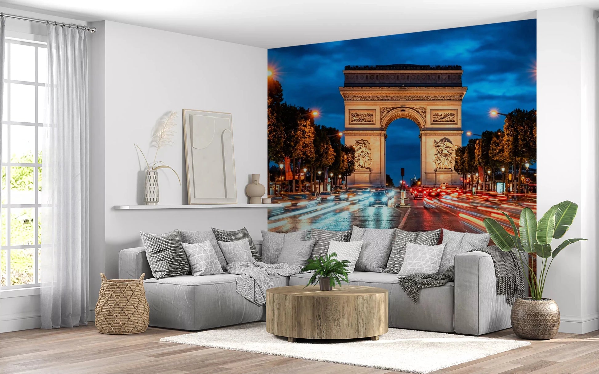 Evening Rush wall mural featuring Paris avenue motion and landmark arch