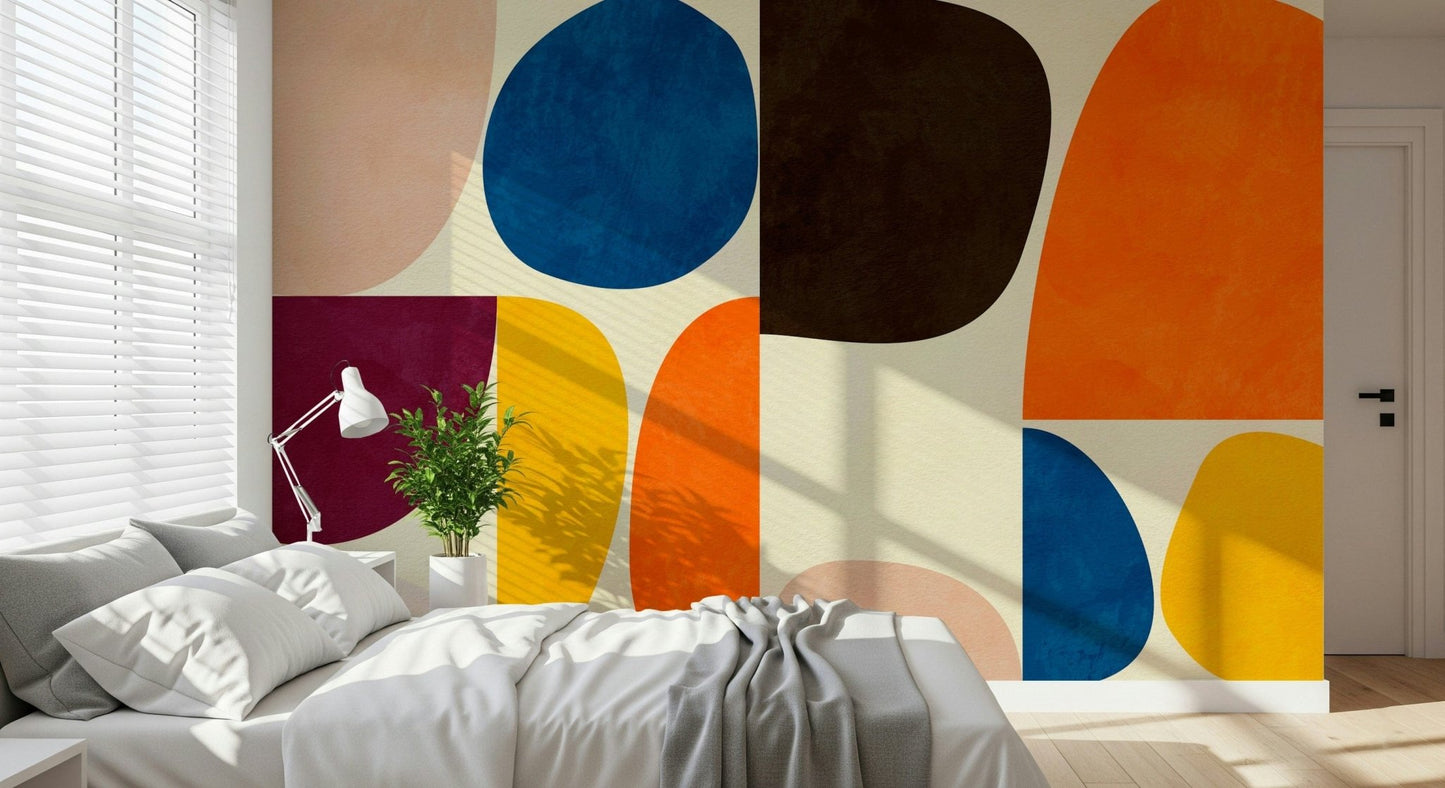 A calming abstract design wallpaper mural that defines a space.