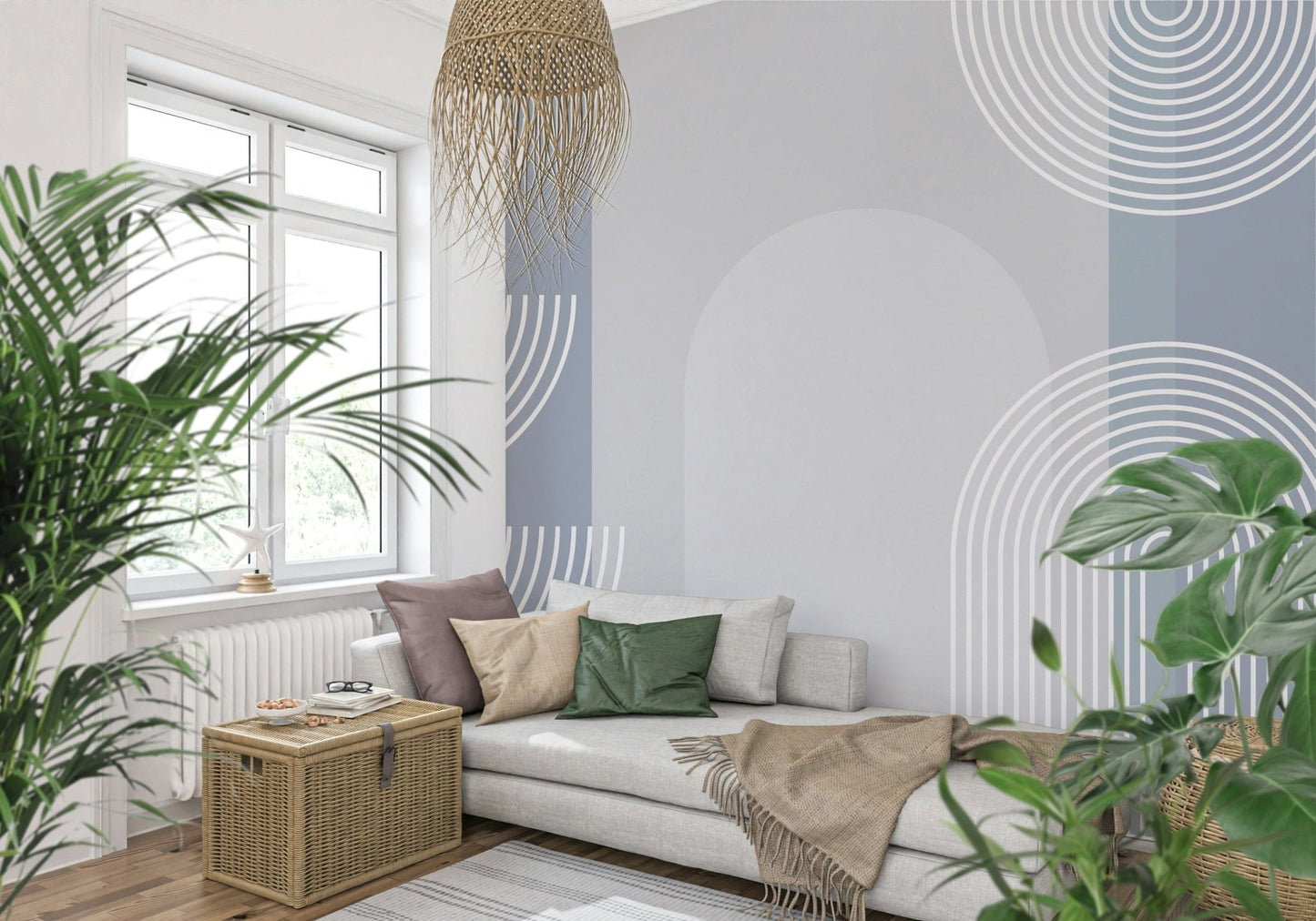 A beautiful modern art wall mural for a living room.