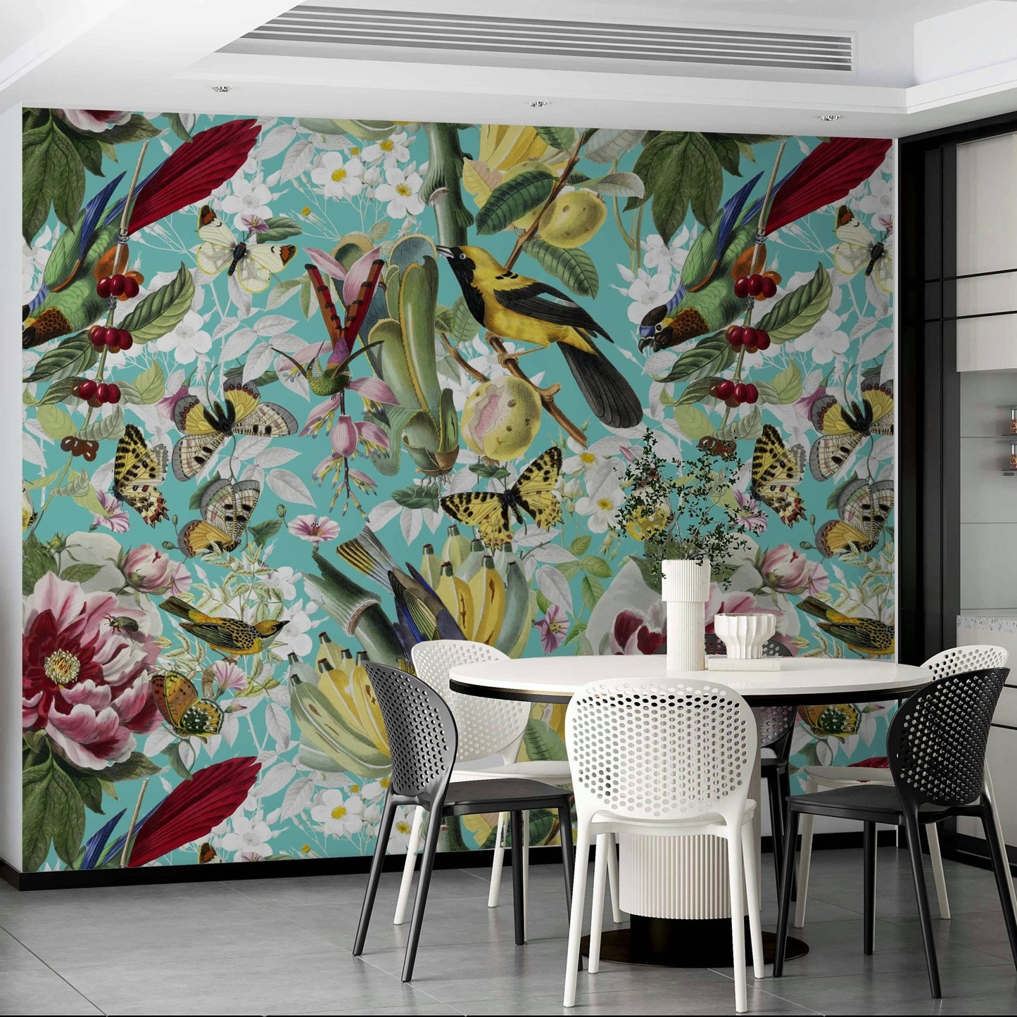 Vibrant flowers and wildlife wall mural

