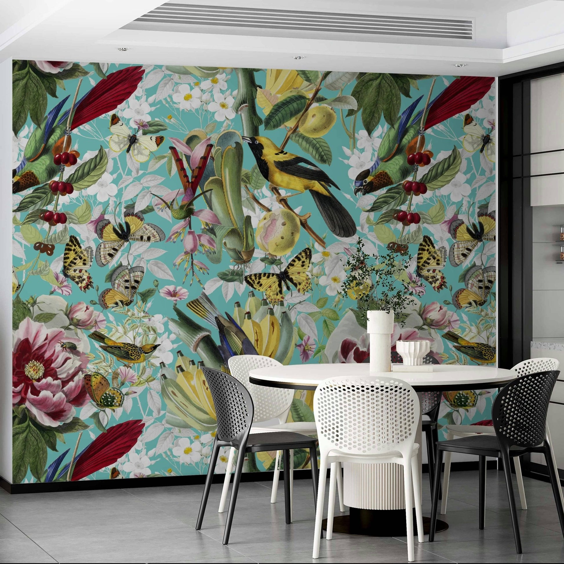 Vibrant flowers and wildlife wall mural

