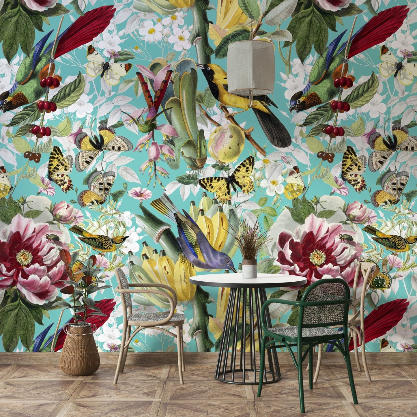 Colorful bird and floral wall decoration

