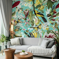 Exotic birds and blossoms wall mural decor

