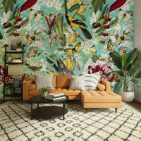 Tropical botanical mural with butterflies

