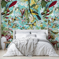 Birds and butterflies with flowers mural design


