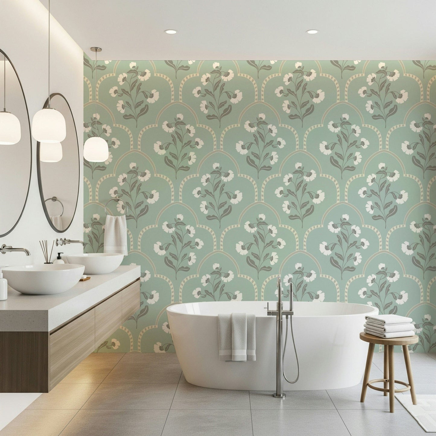 Arched Floral Elegance Wallpaper⁠