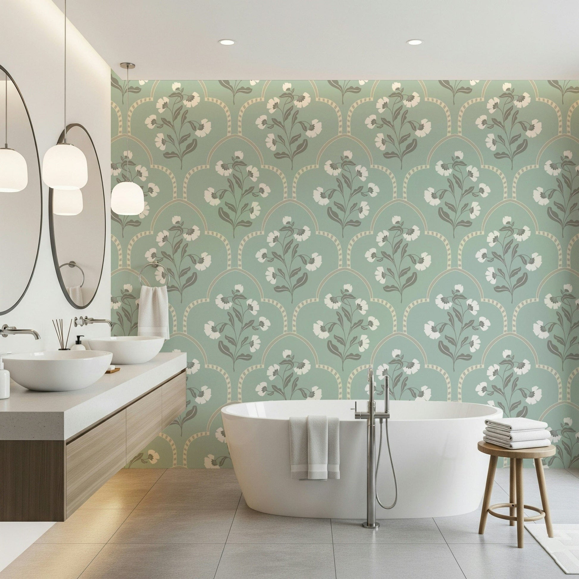 Arched Floral Elegance Wallpaper⁠