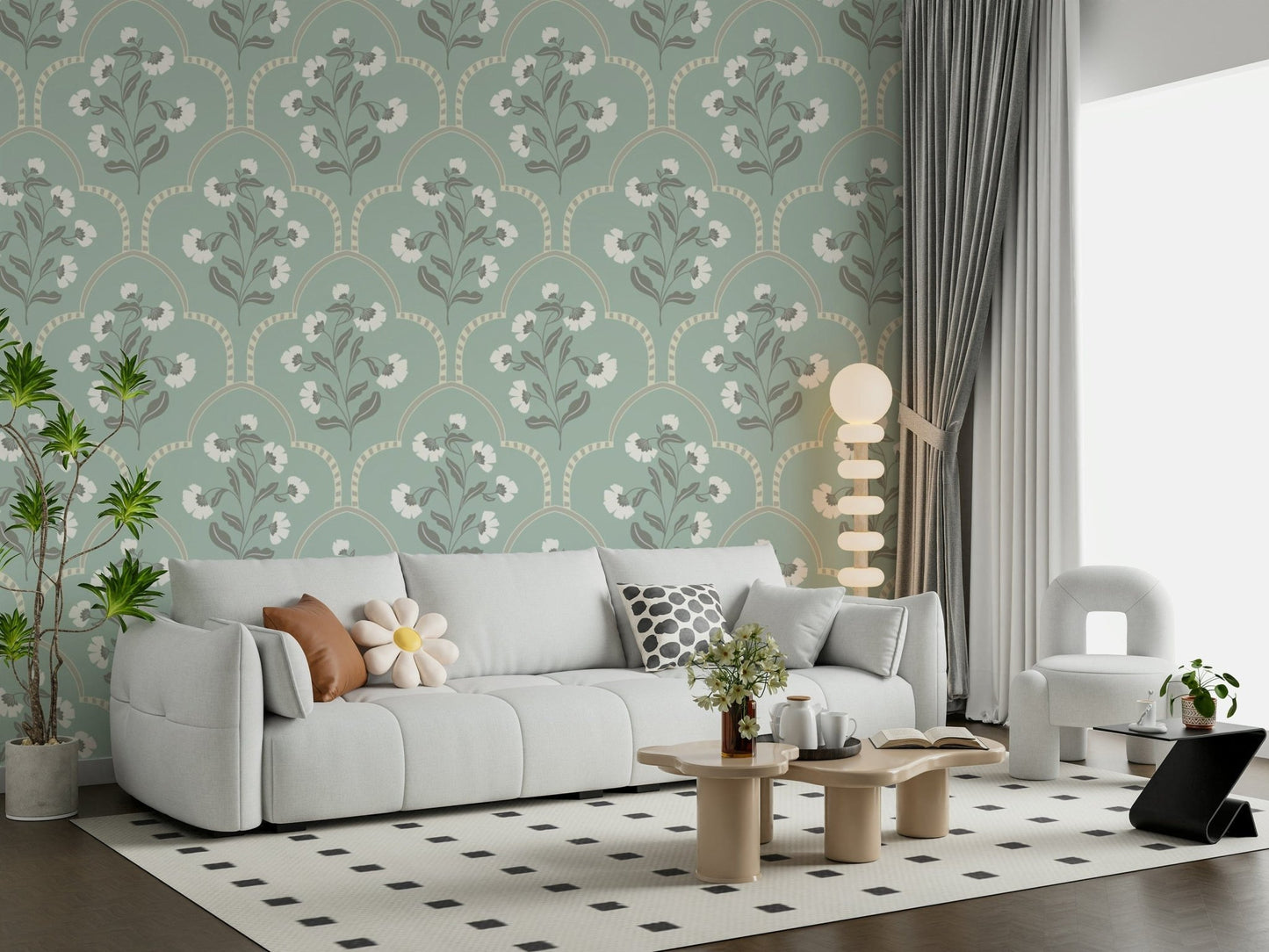 Arched Floral Elegance Wallpaper⁠