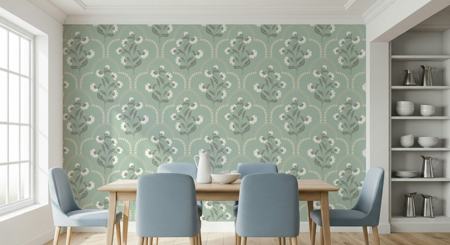 Arched Floral Elegance Wallpaper⁠
